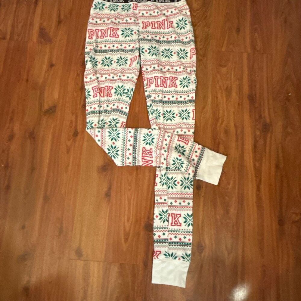 PINK victoria's Secret red and green Christmas theme waffle pajama pants size s